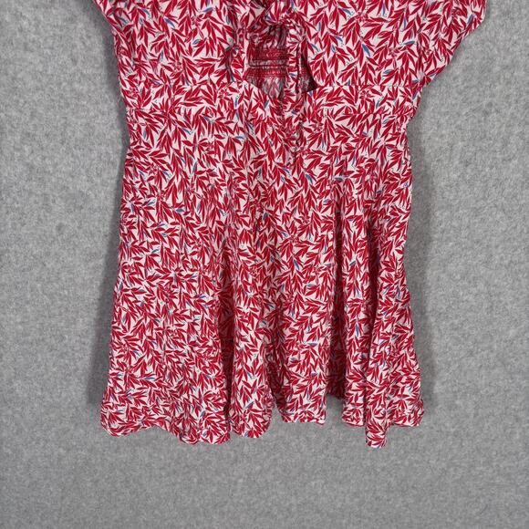 Lulus Romper Small Red Leaf Print Tie Front Flowy Dondi Romantic Vacation Resort - Picture 4 of 14